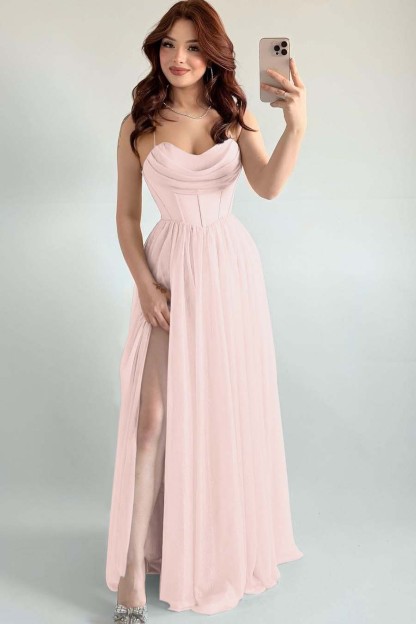 Spaghetti Strap Sleeveless Long High Split Prom Dress With Pleated