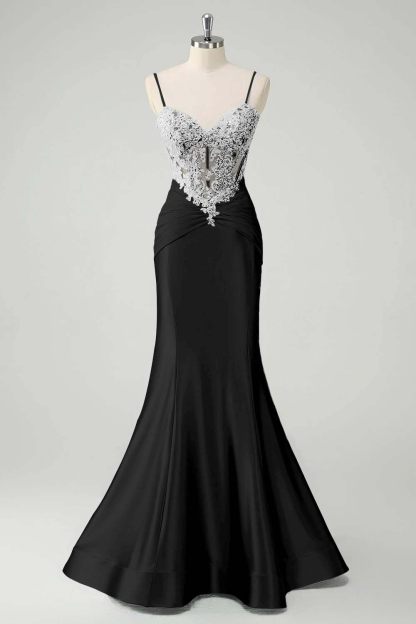 Sleeveless Spaghetti Strap Long Mermaid Prom Dress With Appliques