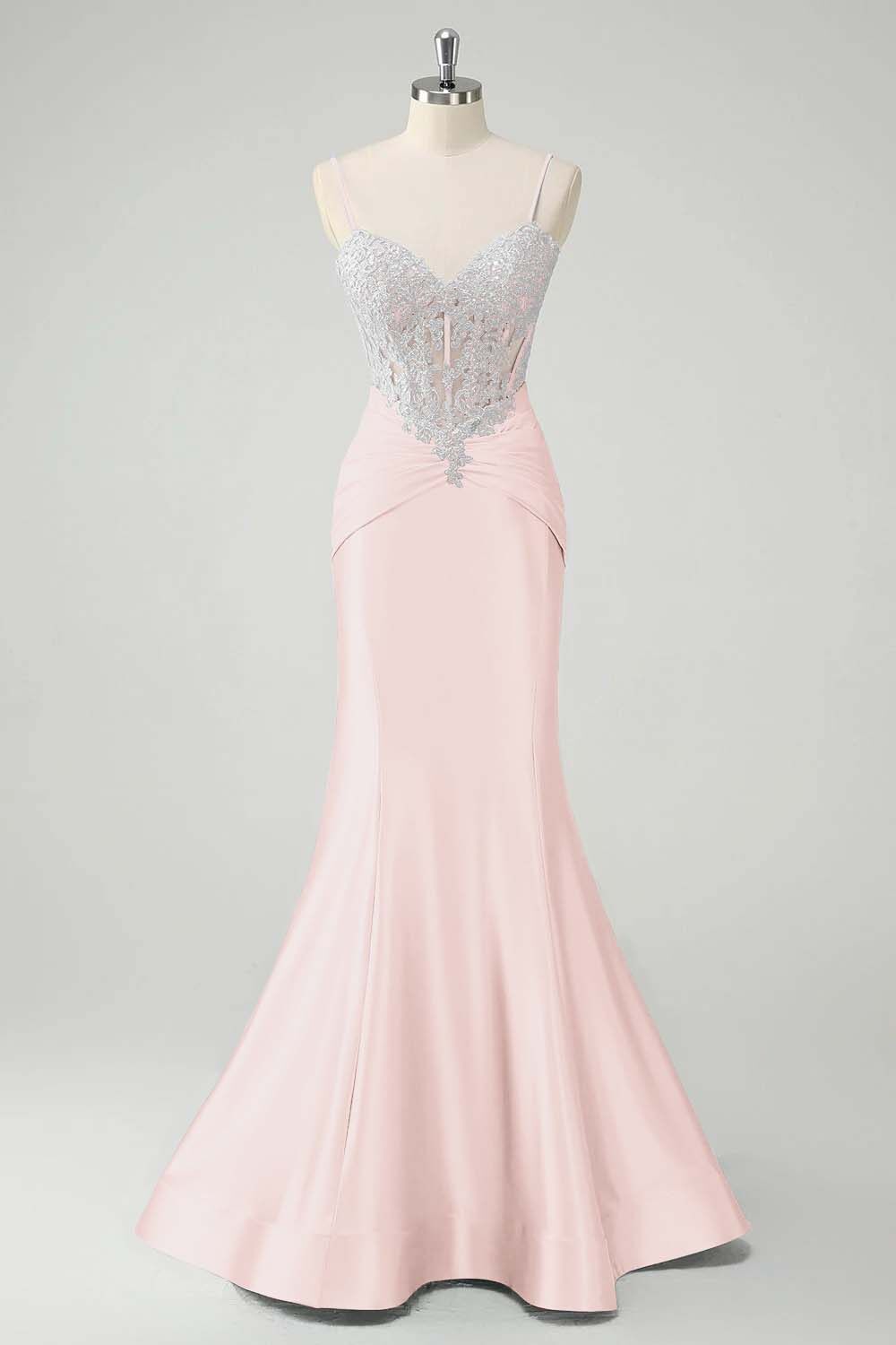 Sleeveless Spaghetti Strap Long Mermaid Prom Dress With Appliques
