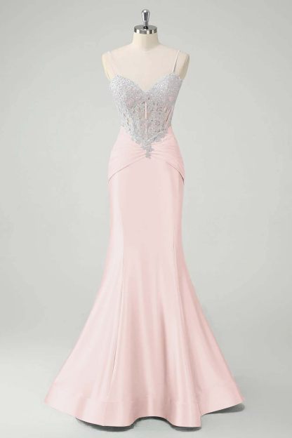 Sleeveless Spaghetti Strap Long Mermaid Prom Dress With Appliques