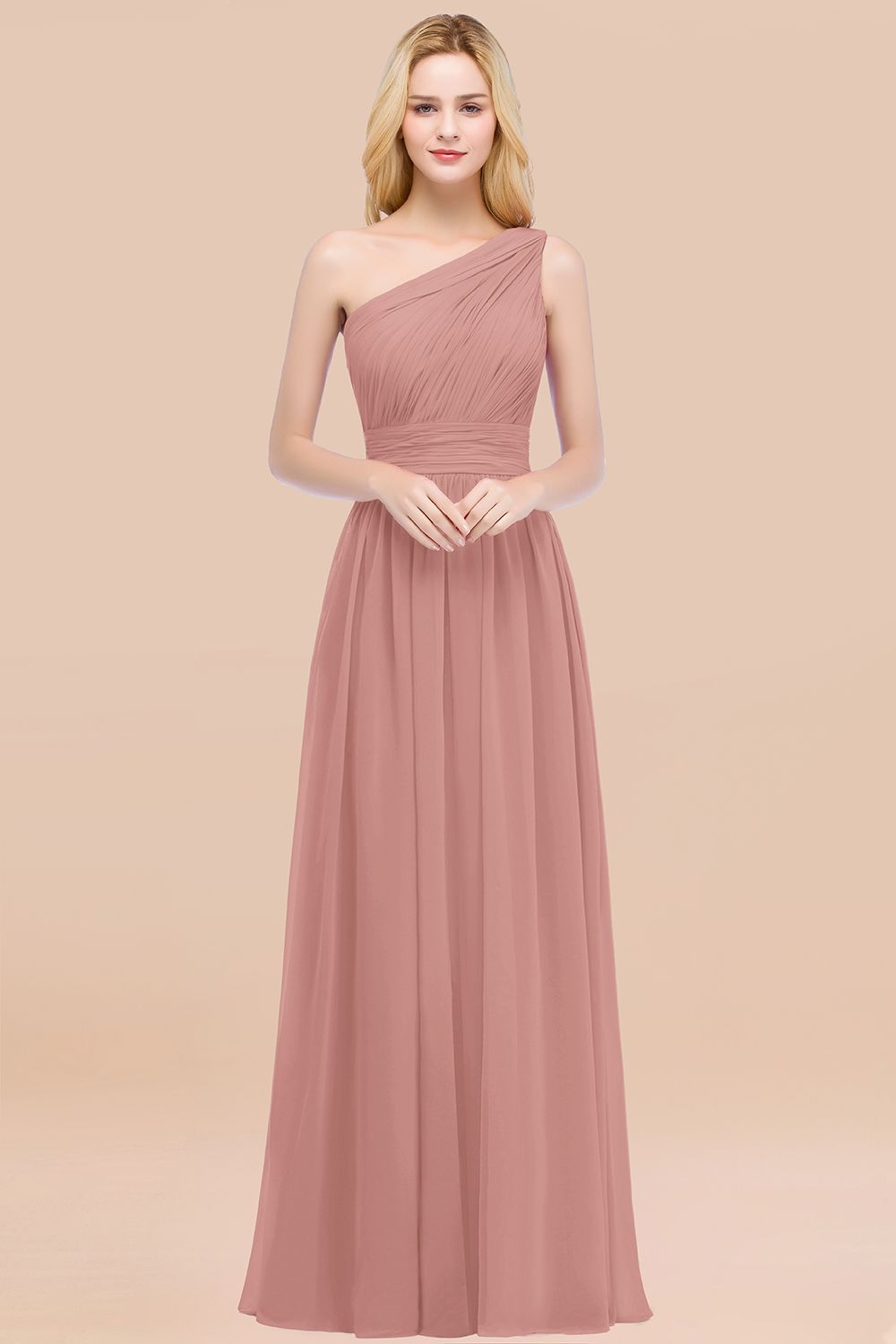 BMbridal Chic One-shoulder Sleeveless Burgundy Chiffon Bridesmaid Dresses Online-BMbridal
