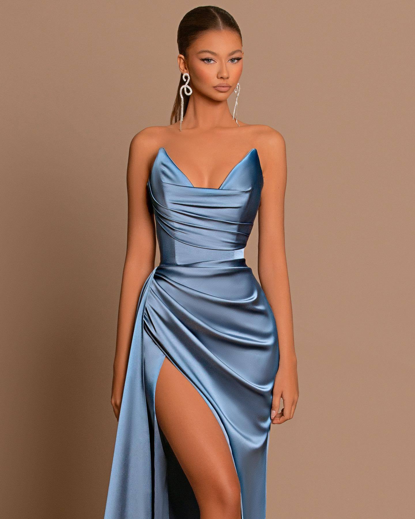 Amazing Blue Mermaid Strapless Sleeveless Prom Dress Unique Style For Party