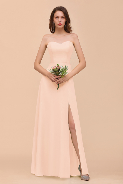 BMbridal Affordable Strapless Front Slit Long Dusty Sage Bridesmaid Dress-BMbridal
