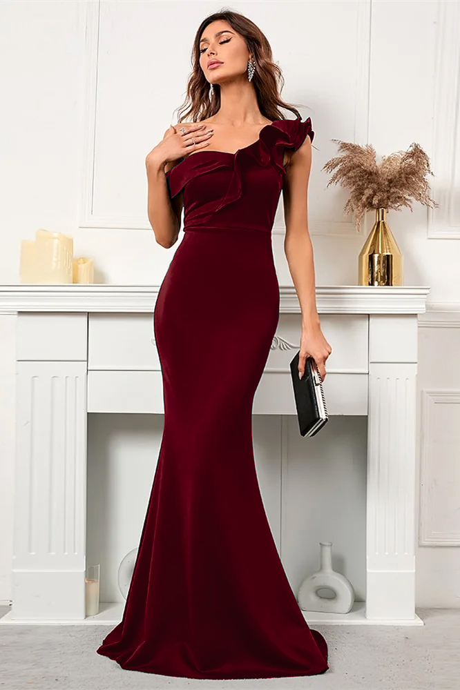 Gorgeous Off the Shoulder Sleeveless Mermaid Prom Dress With Ruffles