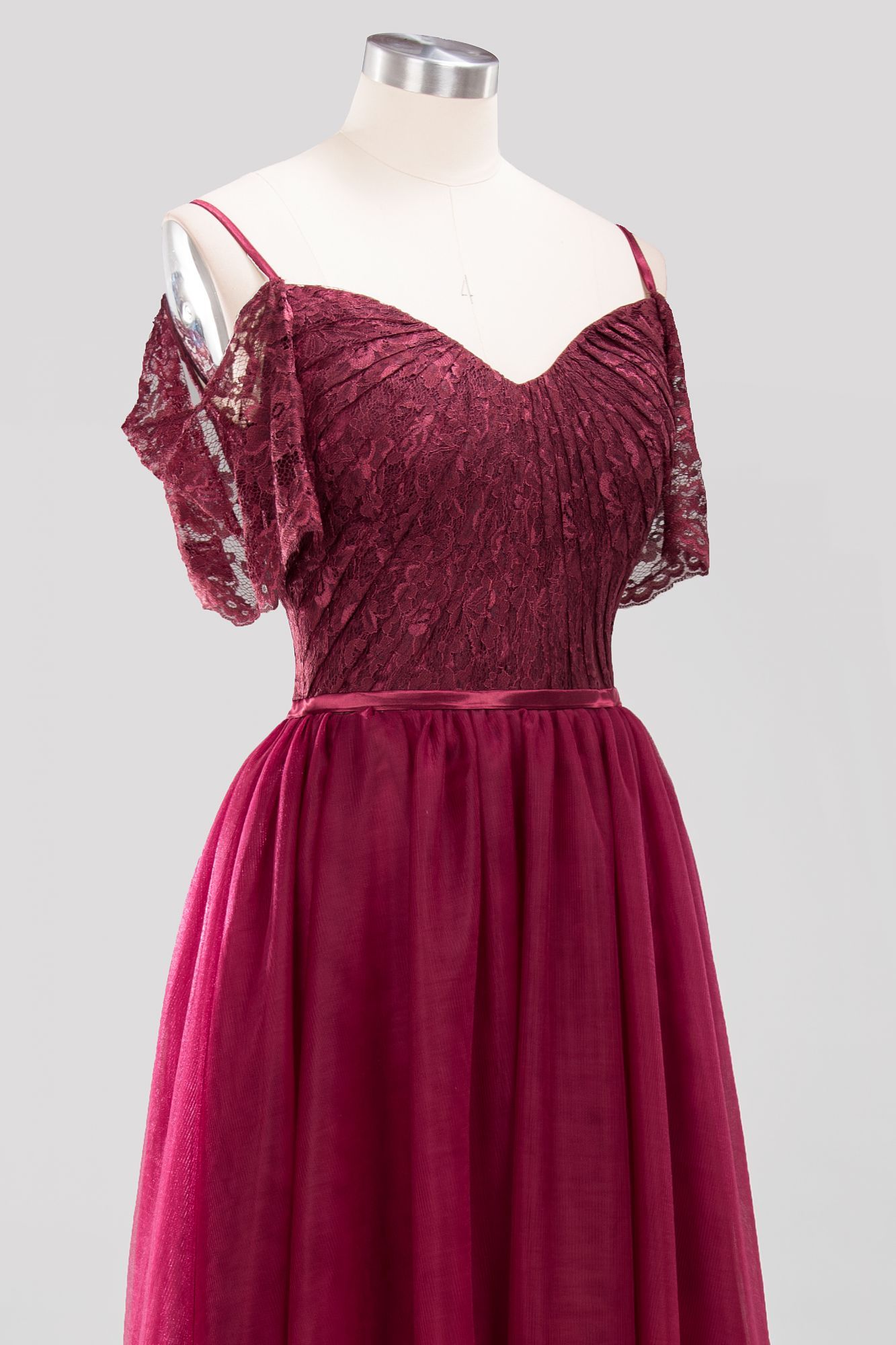 BMbridal Affordable Chiffon Off-the-Shoulder Burgundy Lace Bridesmaid Dresses-BMbridal