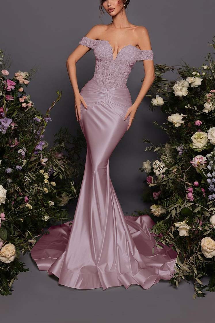Off The Shoulder Sleeveless Long Mermaid Prom Dress With Pleated