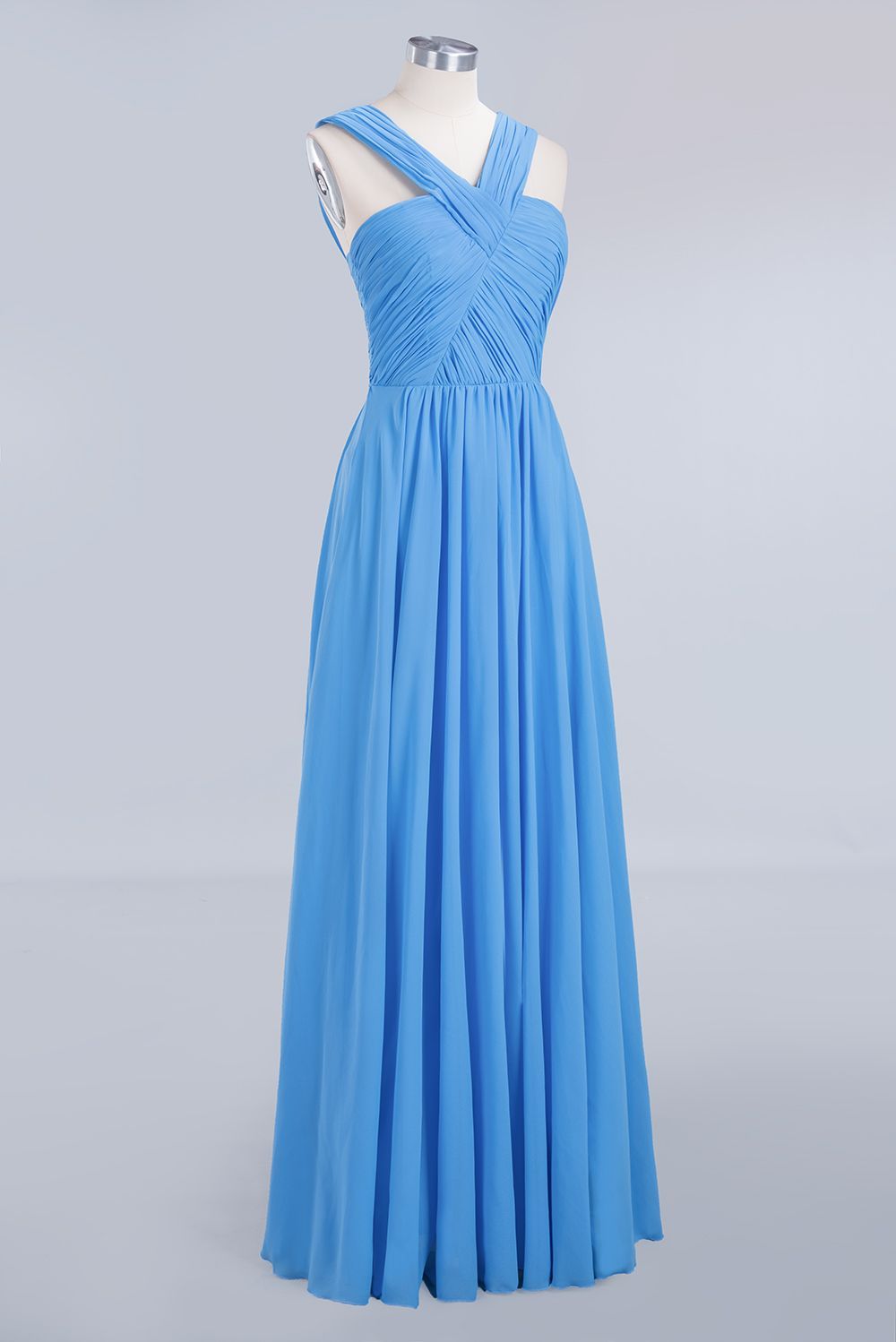 BMbridal Chic Crisscross Ocean Blue Junior Bridesmaid Dresses Affordable Chiffon Ruffle Maid of Honor Dresses-BMbridal
