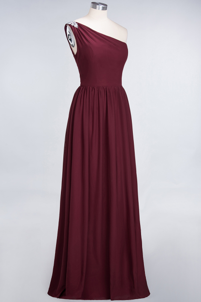 BMbridal Affordable Chiffon One-Shoulder Ruffle Bridesmaid Dress with Beadings-BMbridal