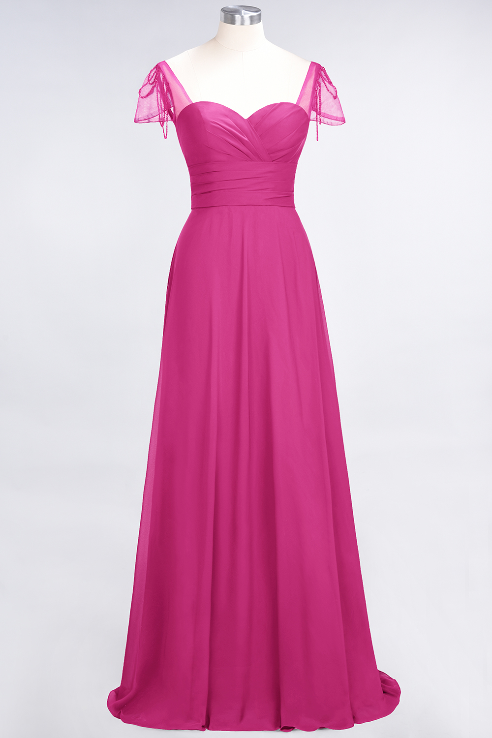 BMbridal Chic Chiffon Sweetheart Cap-Sleeves Ruffle Bridesmaid Dresses with Beadings-BMbridal