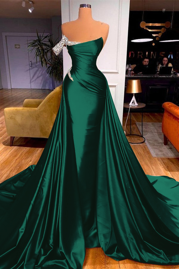 Sleeveless Beadings Mermaid Prom Dress One Shoulder With Detachable skirt