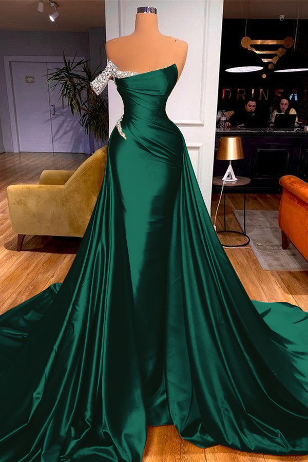 Sleeveless Beadings Mermaid Prom Dress One Shoulder With Detachable skirt