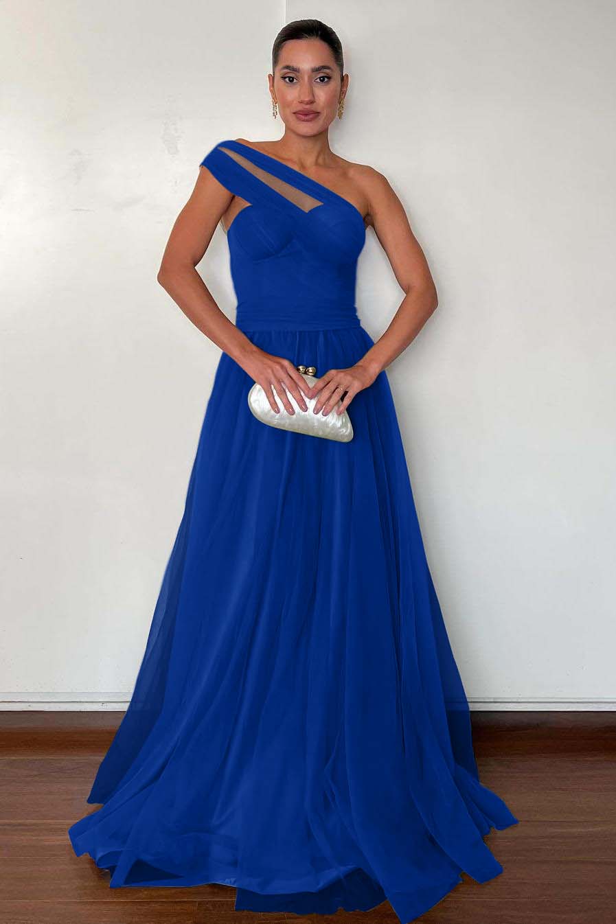 One Shoulder Sweetheart Sleeveless Long Prom Dress With Pleated