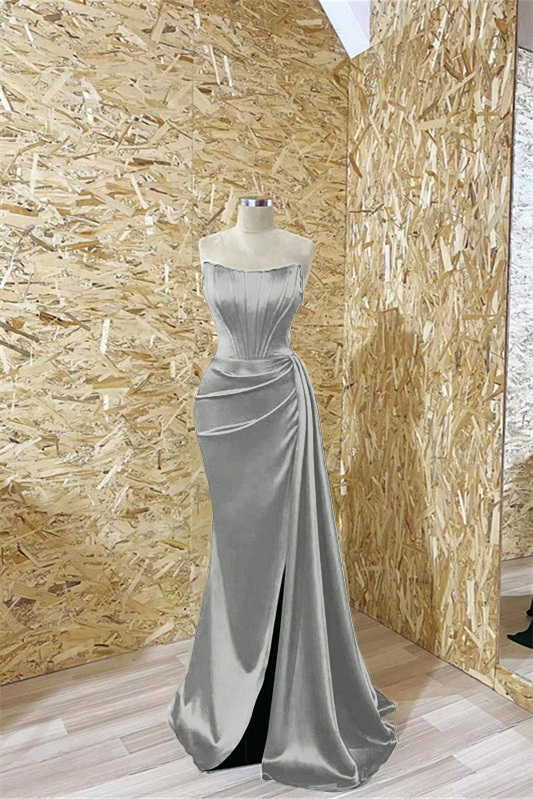 Modern Dark Green Strapless Mermaid Prom Dress Pleated With Ruffles