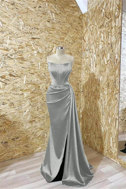 Modern Dark Green Strapless Mermaid Prom Dress Pleated With Ruffles