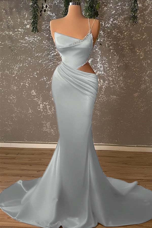 One Shoulder Sleeveless Mermaid Prom Dress With Beading Pleated