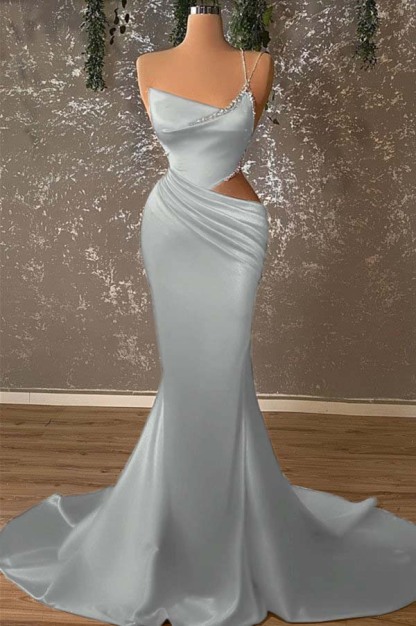 One Shoulder Sleeveless Mermaid Prom Dress With Beading Pleated