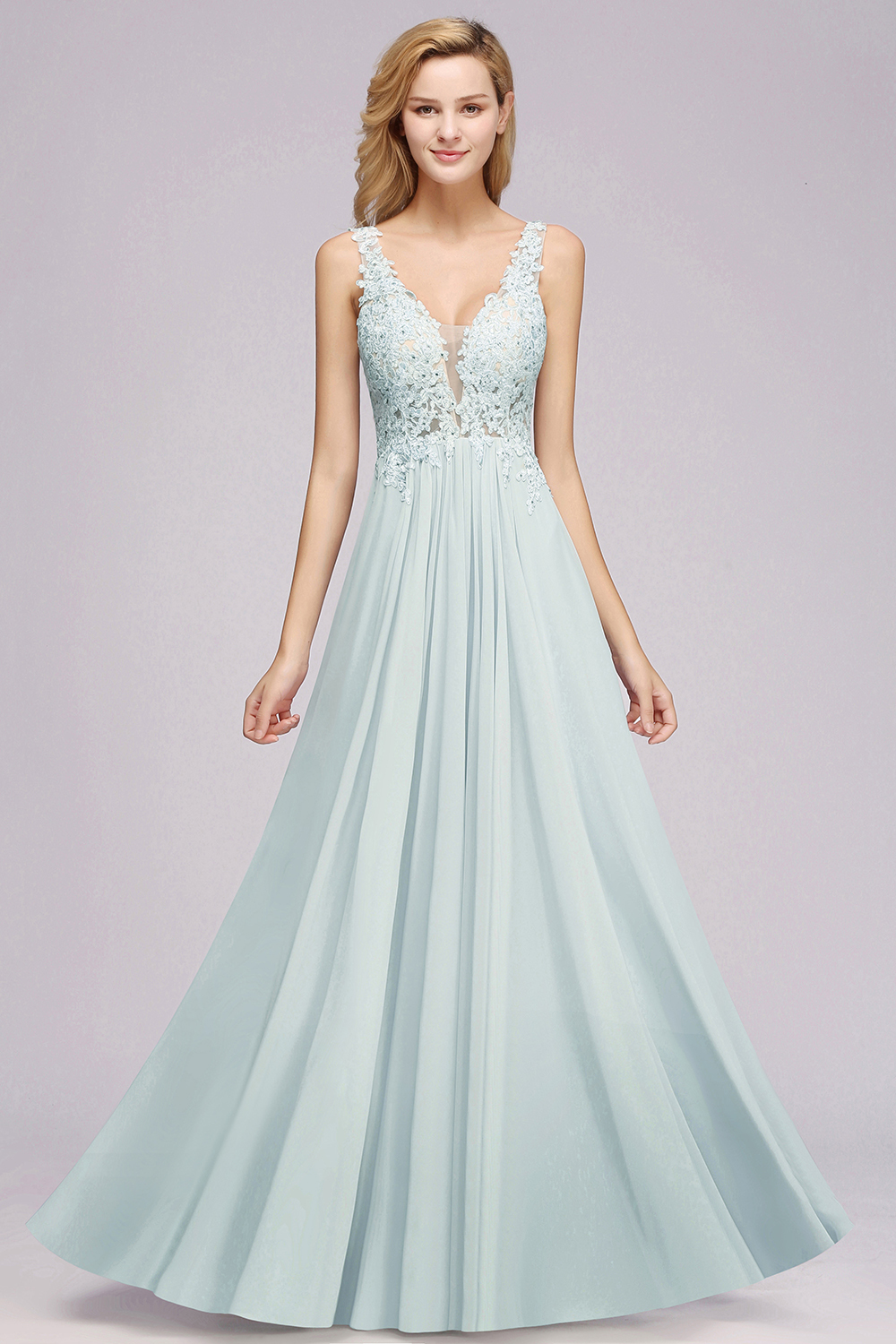 BMbridal Elegant Lace V-Neck Chiffon Affordable Bridesmaid Dress with Beadings-BMbridal