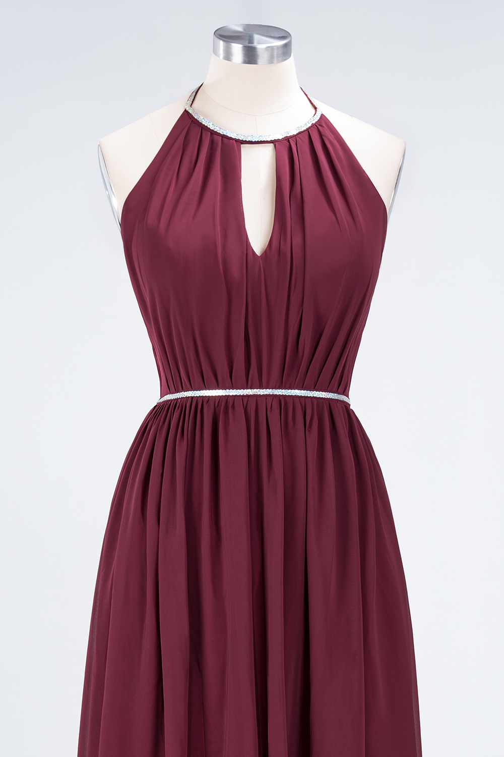 BMbridal Chic Burgundy Halter Long Backless Bridesmaid Dress with Beadings-BMbridal