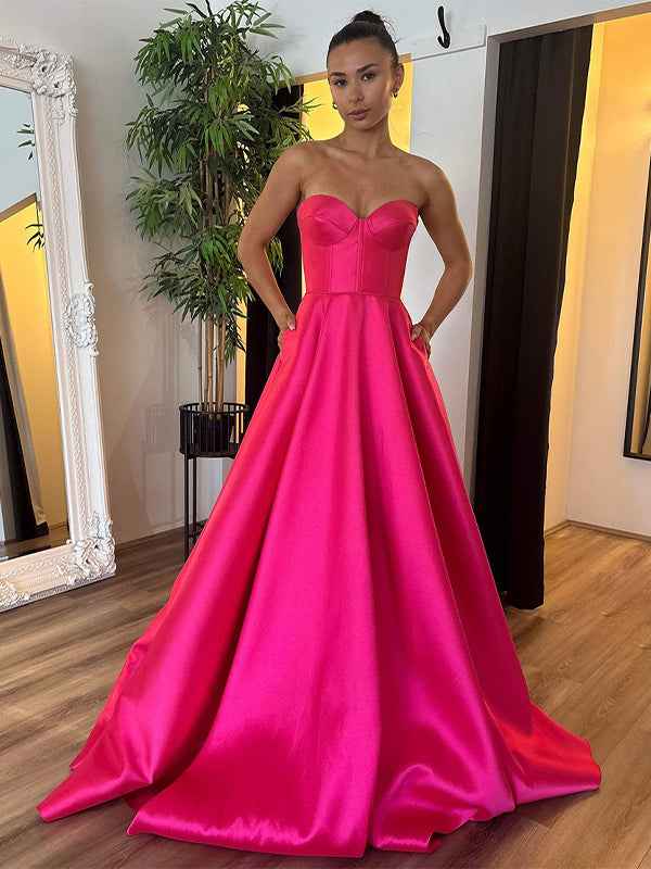 Fuchsia A-Line Strapless Sweetheart Long Prom Dress