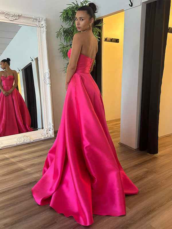 Fuchsia A-Line Strapless Sweetheart Long Prom Dress
