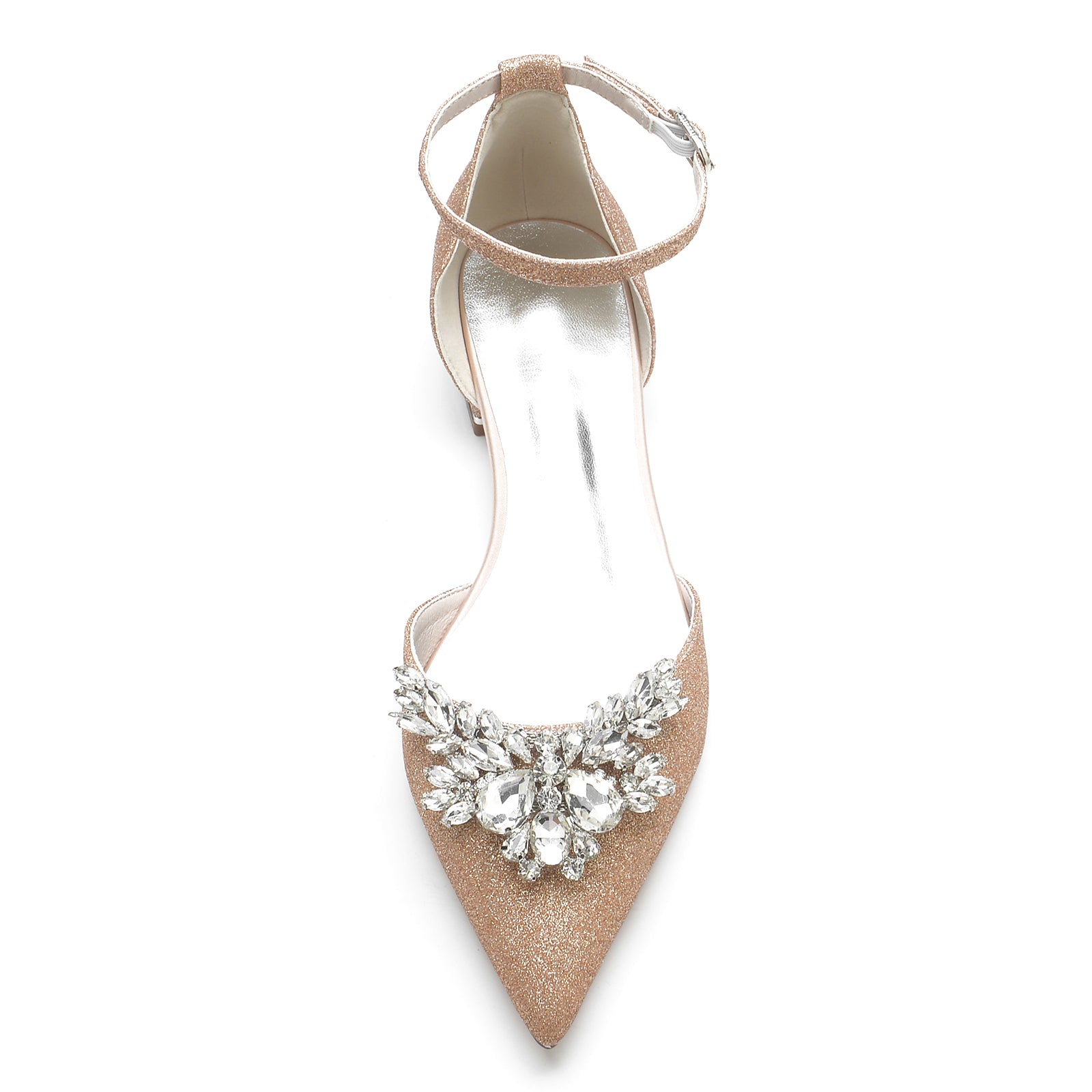 Bridal Shoes for Women with Glitter Rhinestones Low Pointed Toe and Ankle Strap
