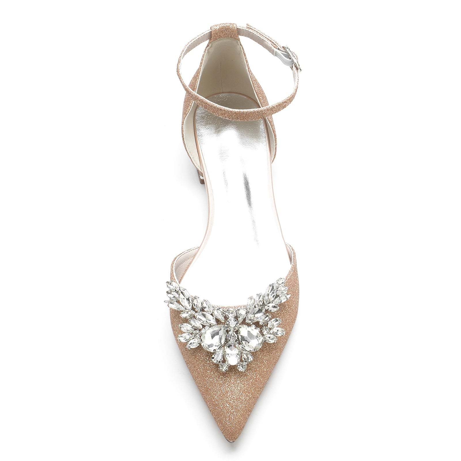 Bridal Shoes for Women with Glitter Rhinestones Low Pointed Toe and Ankle Strap
