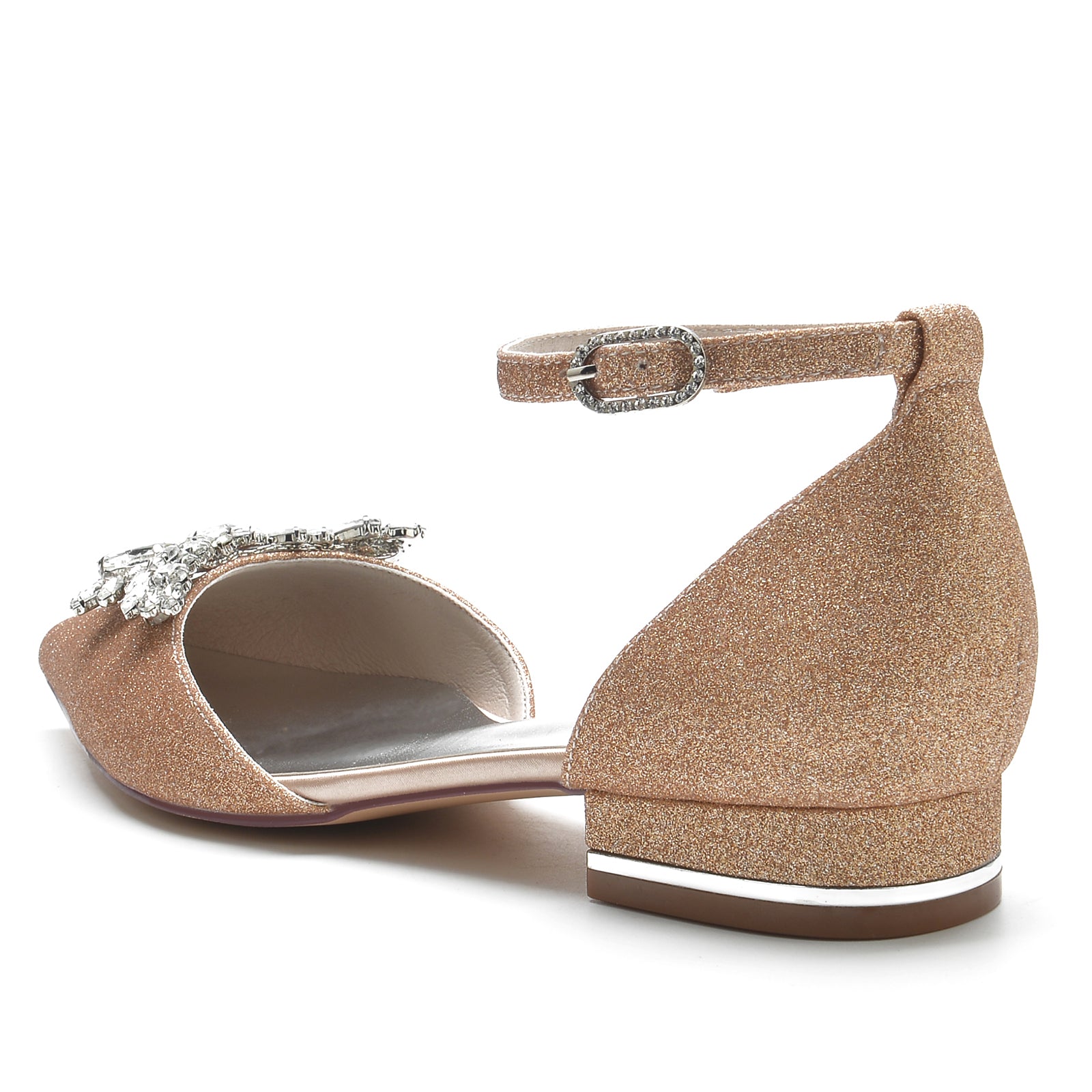 Bridal Shoes for Women with Glitter Rhinestones Low Pointed Toe and Ankle Strap