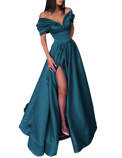 Long Off-the-Shoulder A-Line Prom Dresses With Side Split