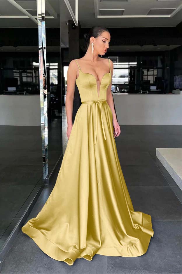 Charming Sage Spaghetti Strap Sleeveless A Line Prom Dress Long With Belt
