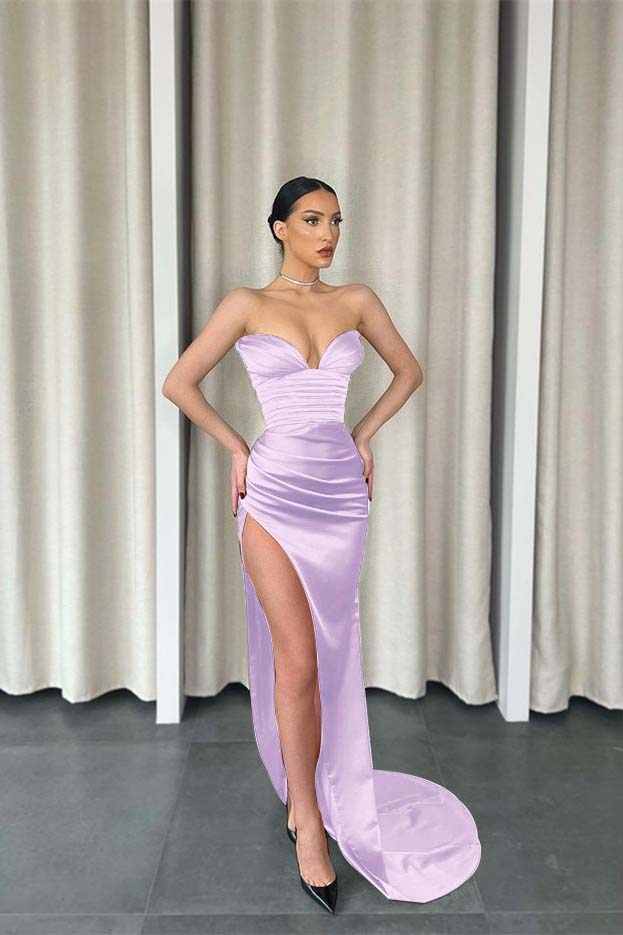 Mermaid Dark Green Sweetheart Sleeveless Pleated Long Prom Dress With Split