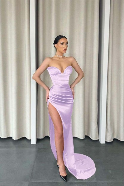 Mermaid Dark Green Sweetheart Sleeveless Pleated Long Prom Dress With Split