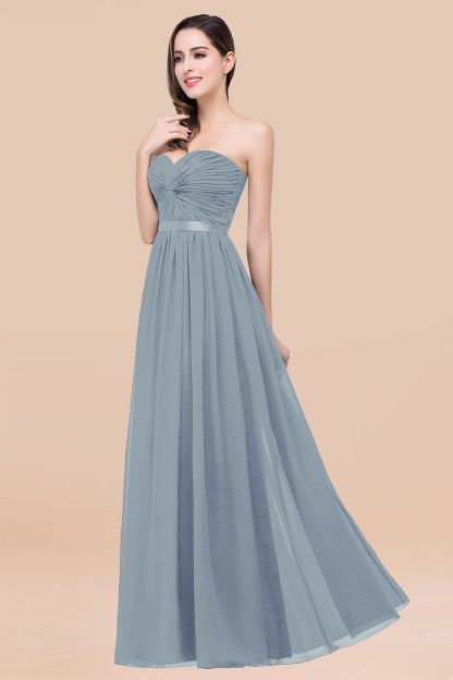 BMbridal Affordable Sweetheart Ruffle Navy Chiffon Bridesmaid Dress With Ribbon-BMbridal