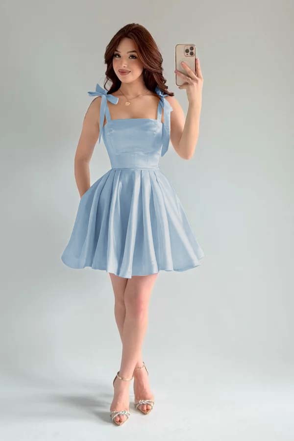 Spaghetti Strap Sleeveless Short A Line Prom Dress With Pleated