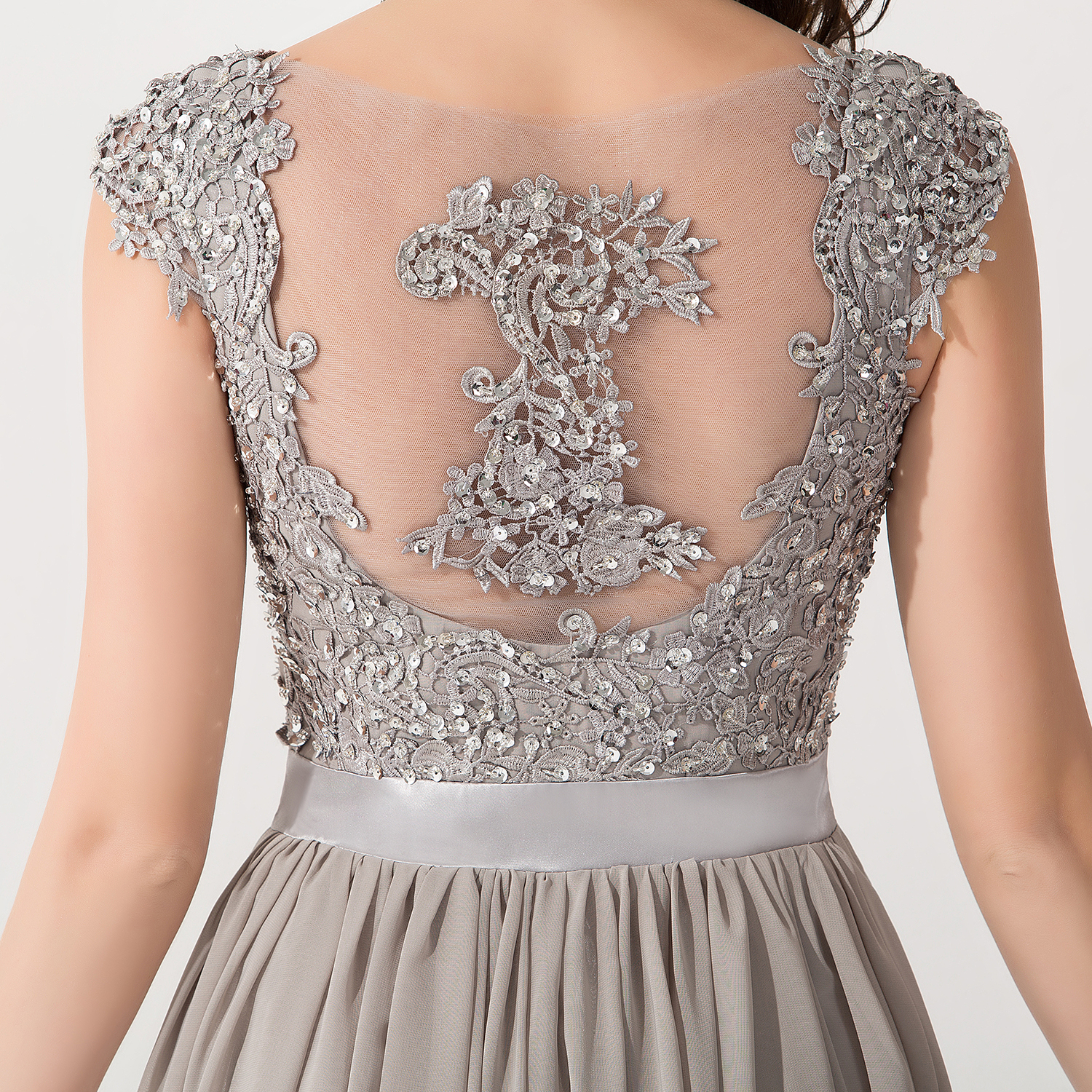 BMbridal Vintage Silver Sleeveless Long Bridesmaid Dress With Appliques-BMbridal