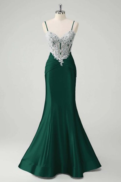 Sleeveless Spaghetti Strap Long Mermaid Prom Dress With Appliques