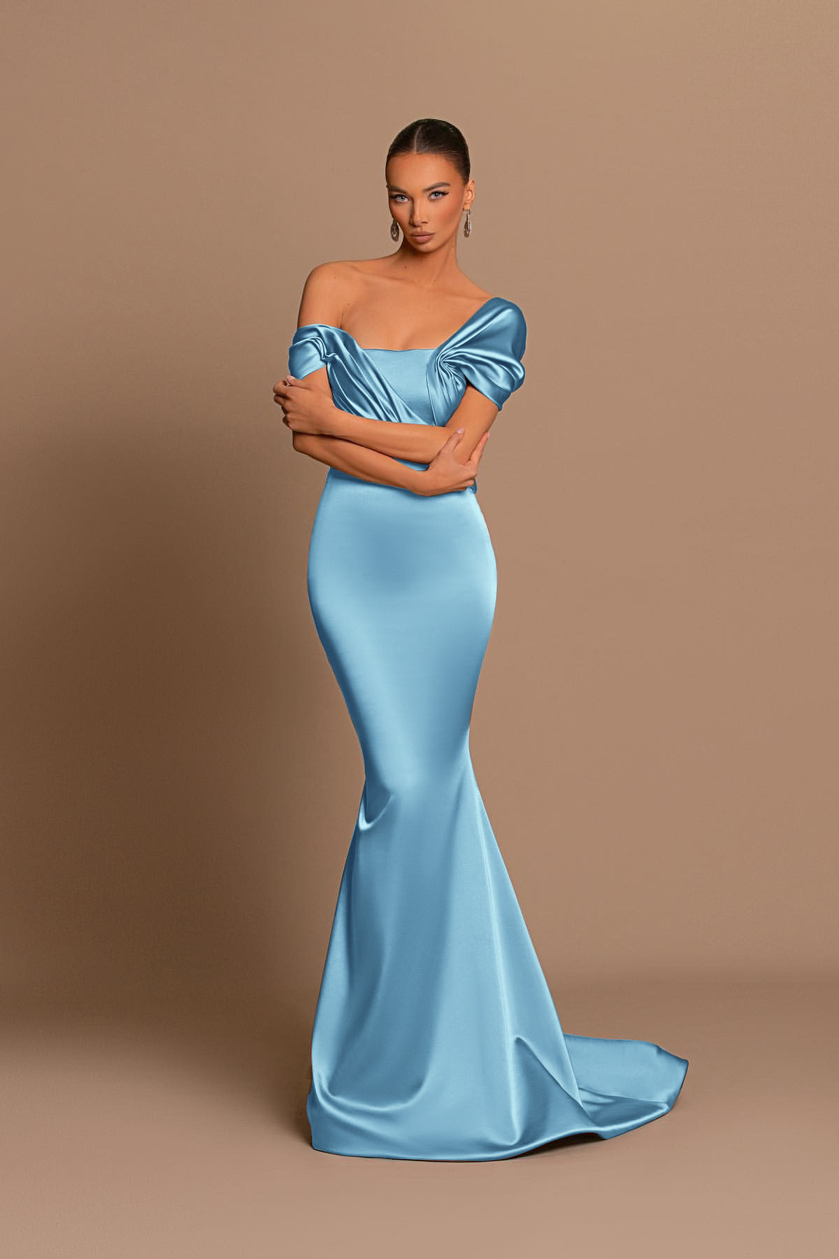 Glamorous Gray Off the Shoulder Mermaid Prom Dress With Pleated
