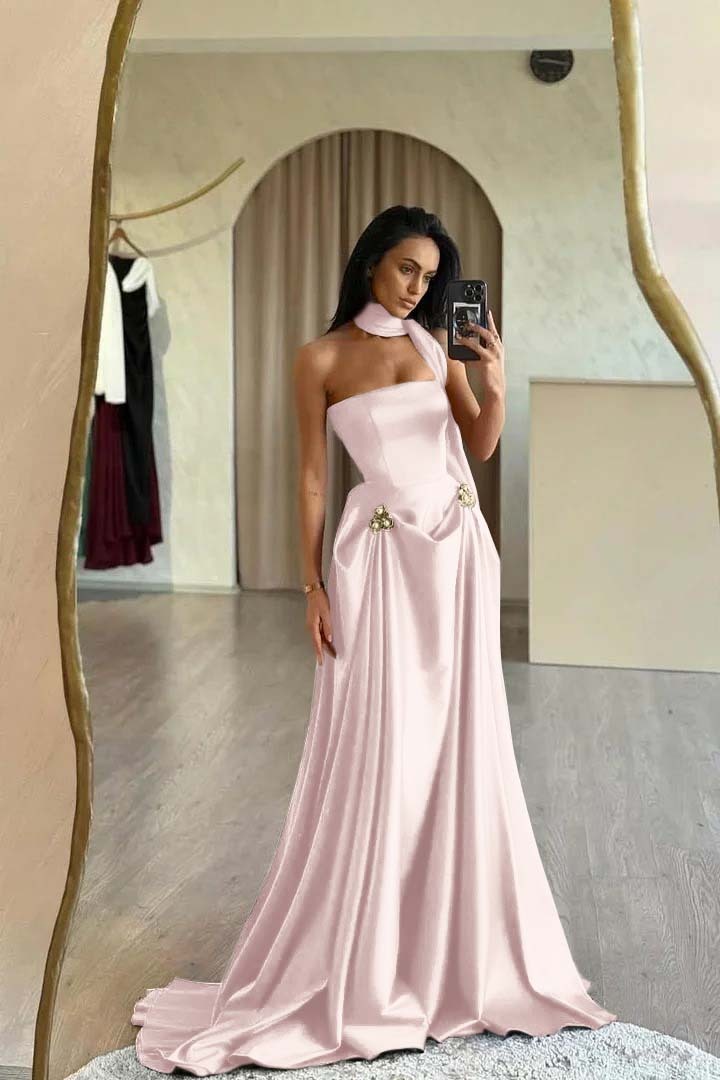 Strapless Sleeveless A Line Long Prom Dress With Ruffles Beading