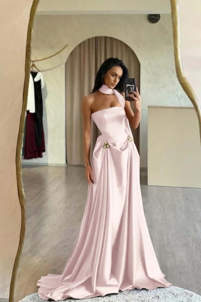 Strapless Sleeveless A Line Long Prom Dress With Ruffles Beading