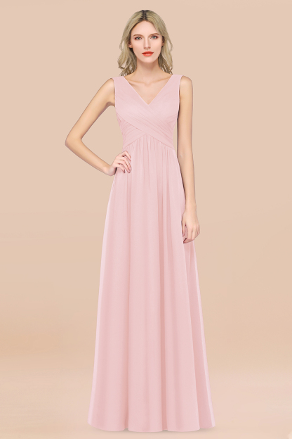 BMbridal Glamorous Chiffon V-Neck Sleeveless Burgundy Bridesmaid Dress with Draped Back-BMbridal