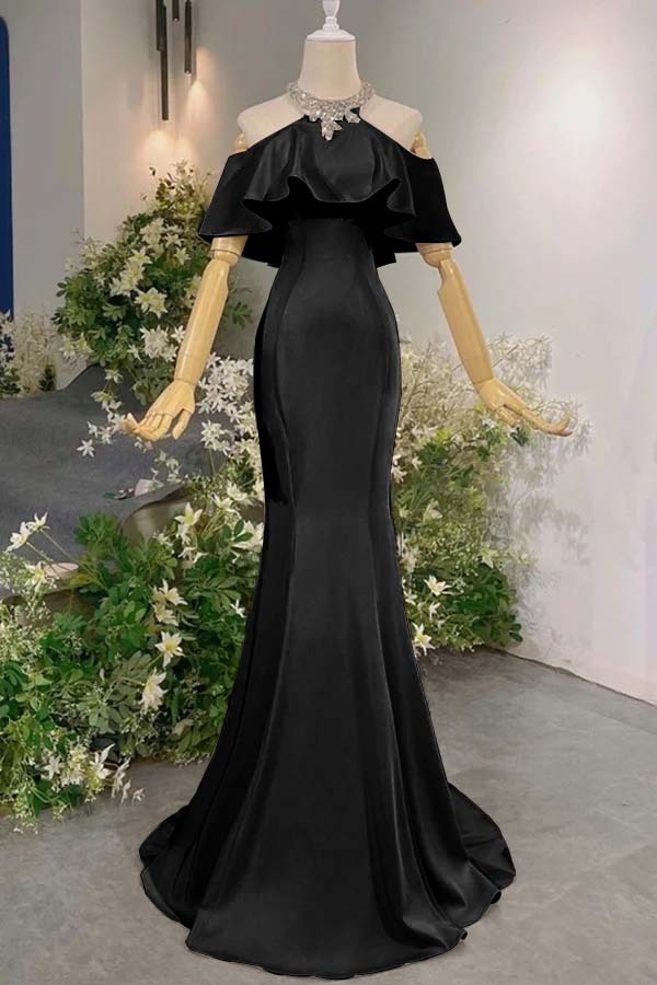 Sleeveless Off the Shoulder Long Mermaid Prom Dress With Pleated