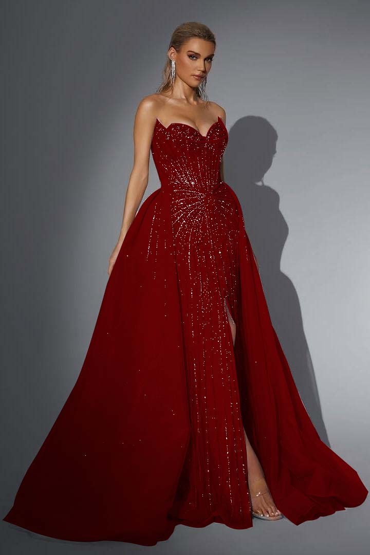 Strapless Sleeveless Long Mermaid Prom Dress With Split Sequins