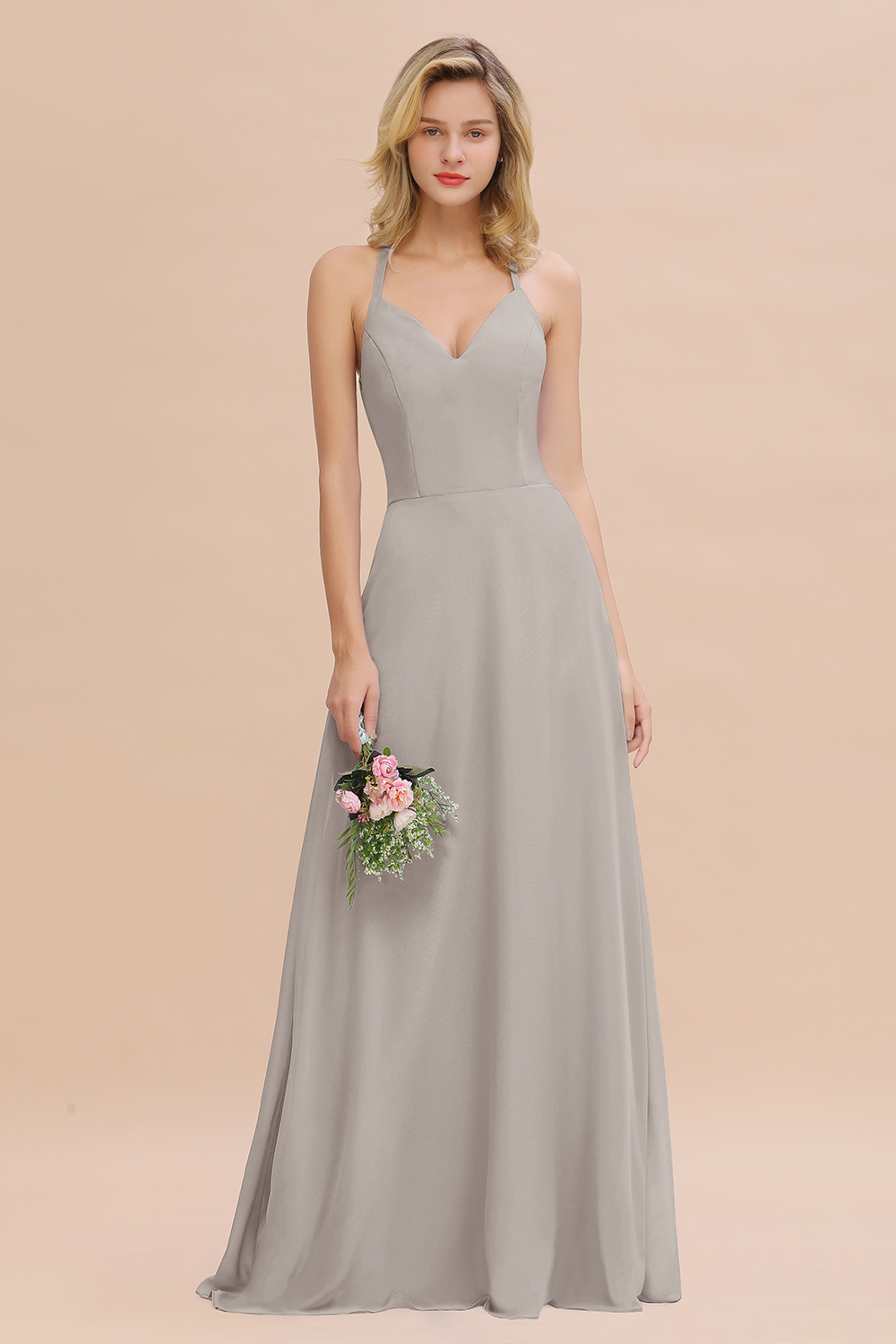 BMbridal Modest Halter V-Neck Sleeveless Long Bridesmaid Dresses Online-BMbridal