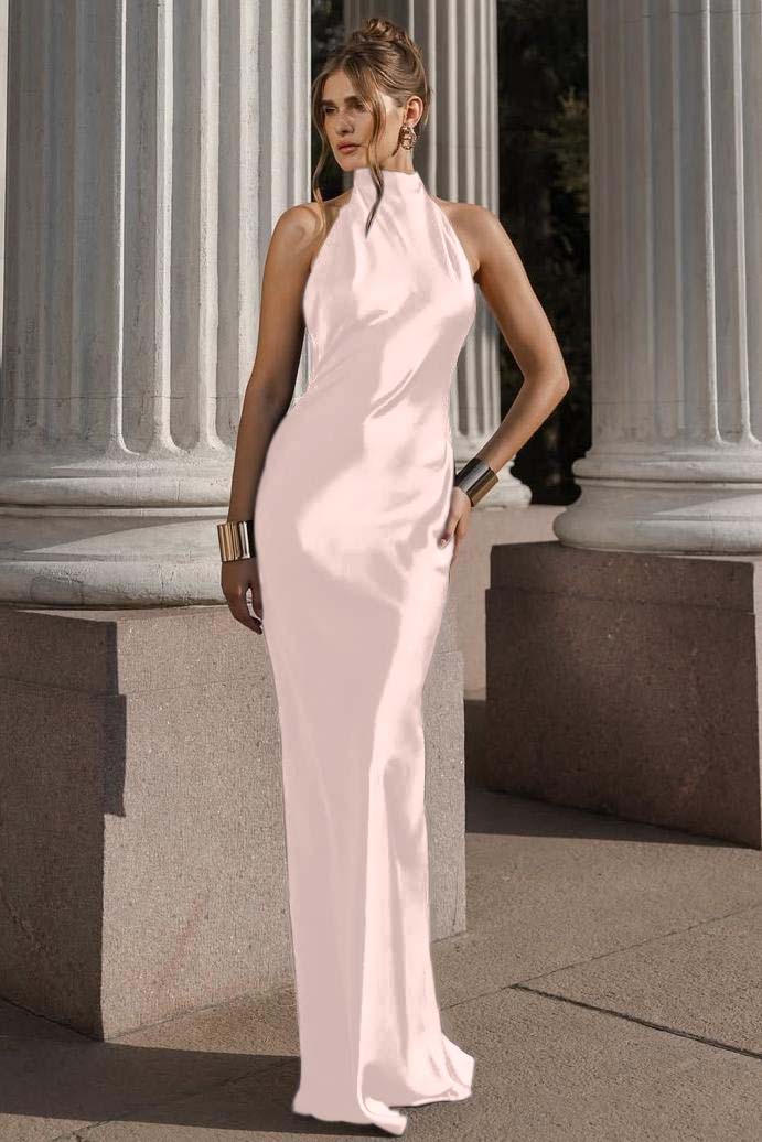 Halter Sleeveless Backless Mermaid Long Prom Dress With Pleated