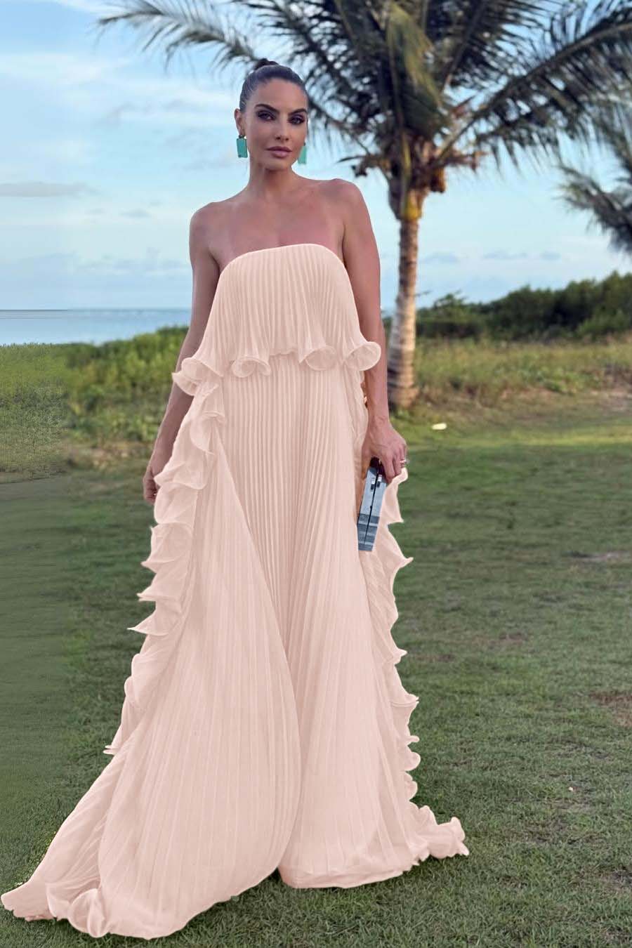 Charming Strapless Sleeveless Long Prom Dress With Pleated Ruffle