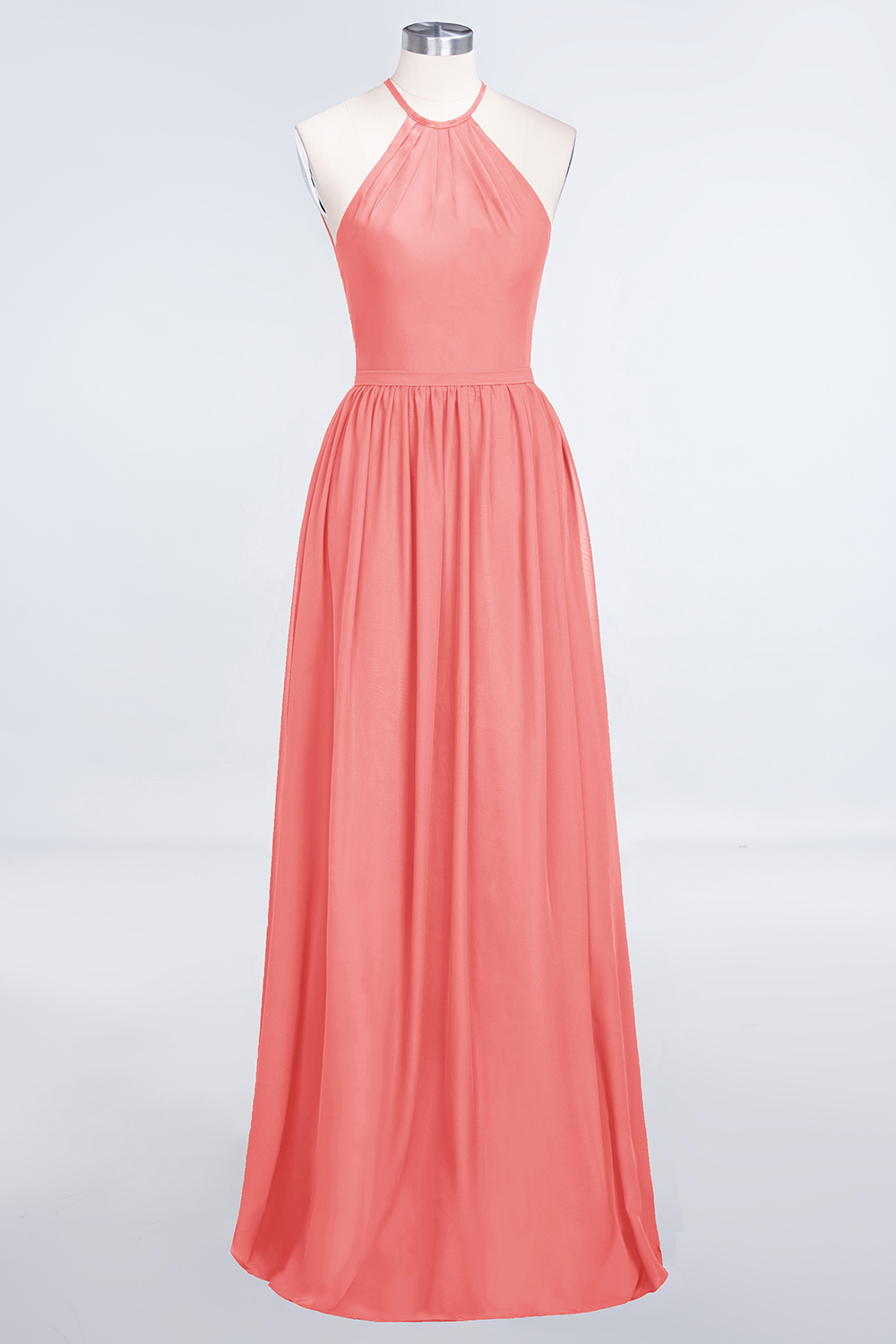 BMbridal Affordable Halter Sleeveless Long Burgundy Bridesmaid Dress with Ruffle-BMbridal