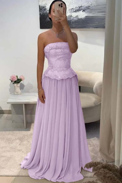 Chic Strapless Sleeveless Long Prom Dress With Pleated Beading