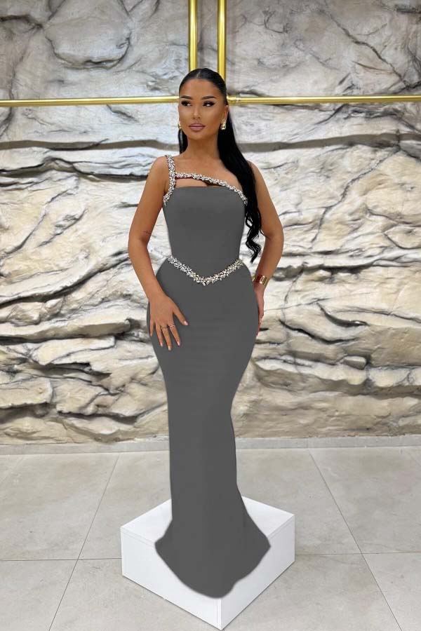 Sleeveless One Shoulder Long Mermaid Prom Dress With Beading