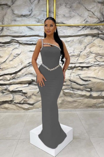 Sleeveless One Shoulder Long Mermaid Prom Dress With Beading