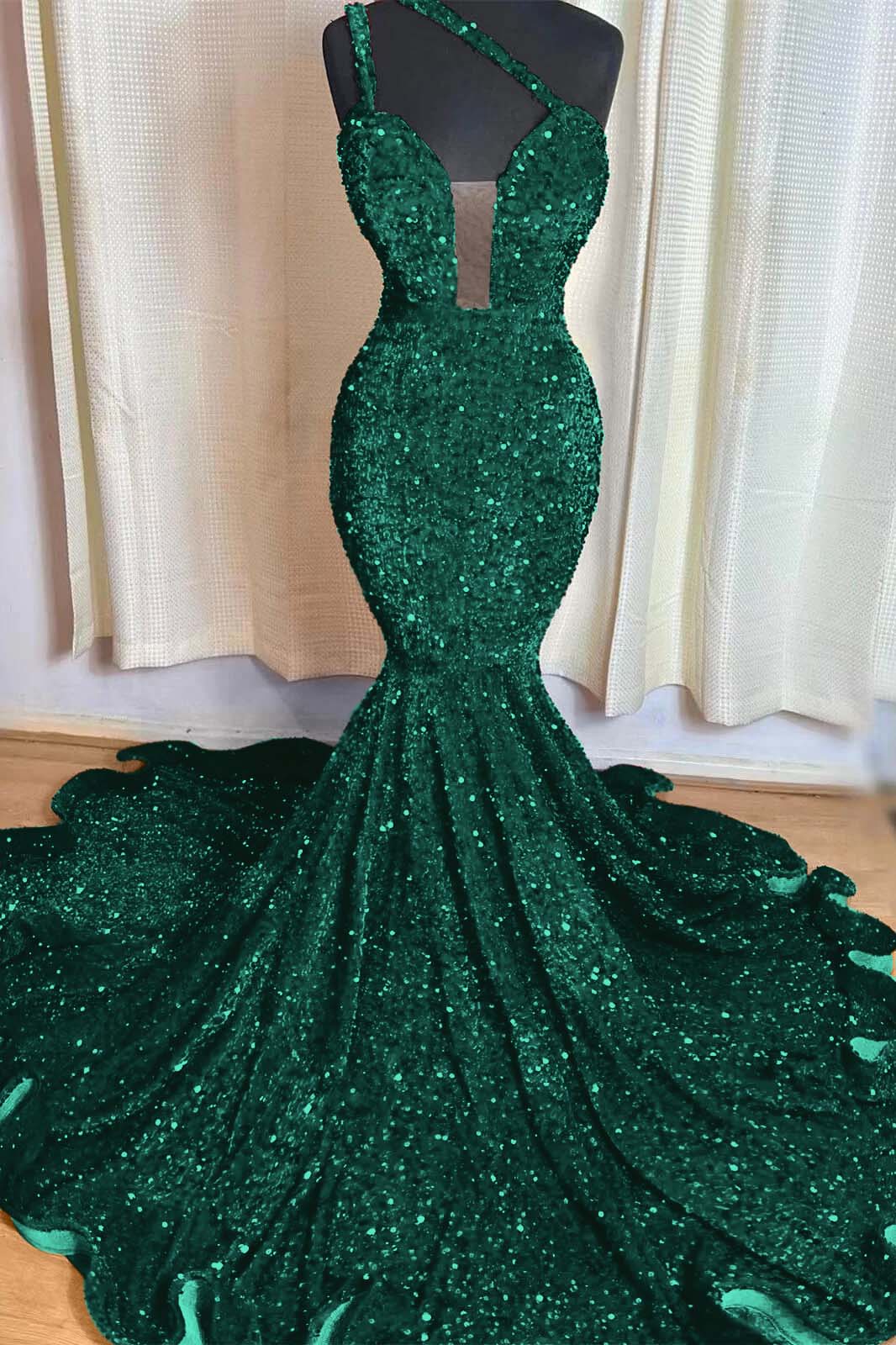 Red Mermaid Sleeveless One Shoulder Prom Dress Sweetheart Elegant Sequins