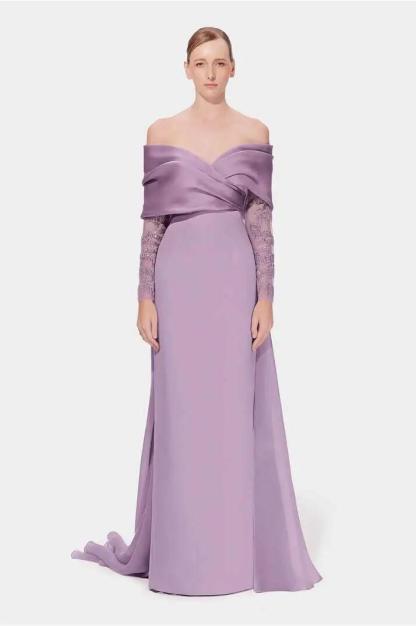 Off the Shoulder Long Sleeves Long Mermaid Prom Dress With Appliques